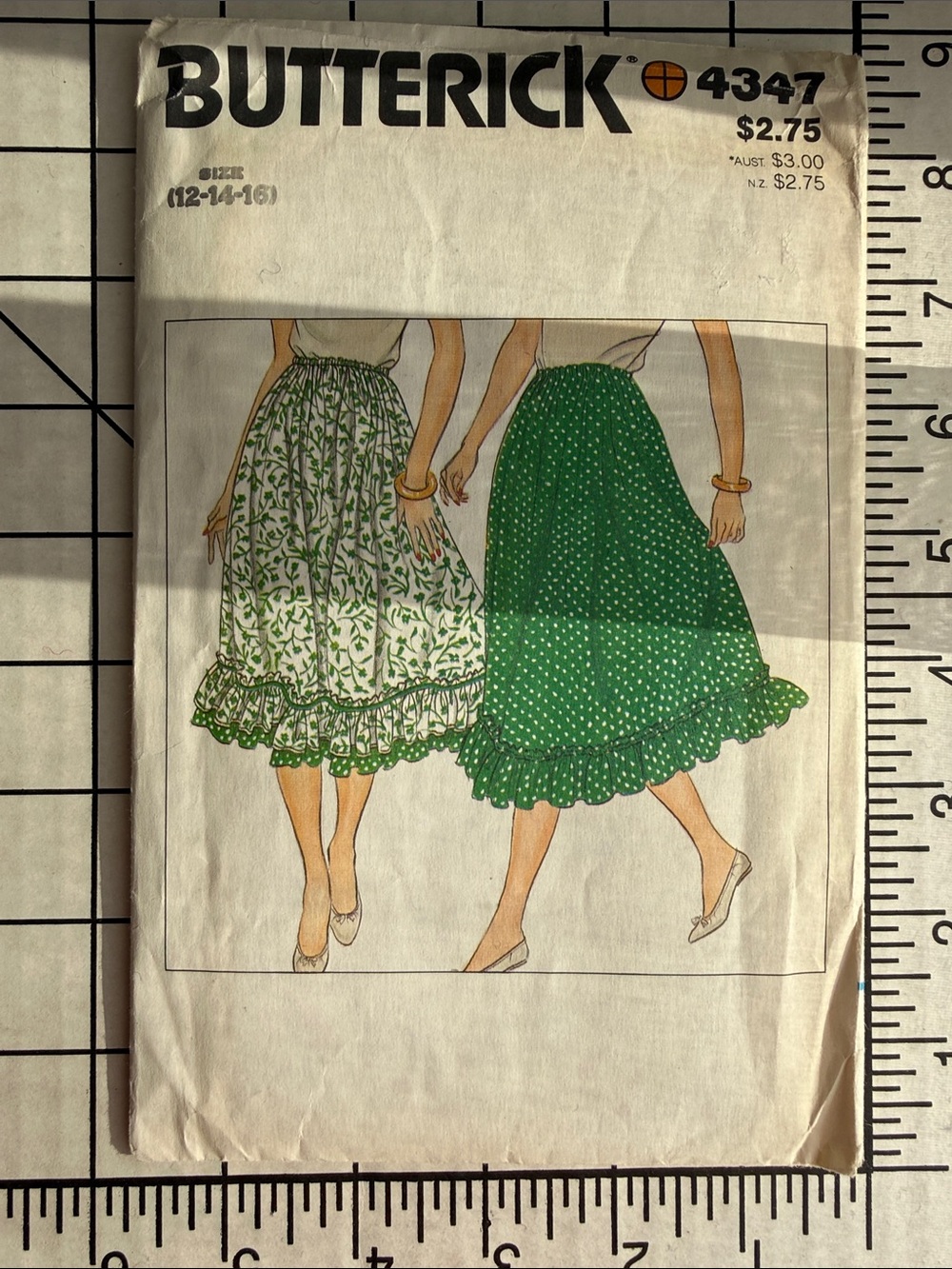 Vintage Butterick 4347 Sewing Pattern UNCUT FF Reversible Prairie Skirt Sizes 12